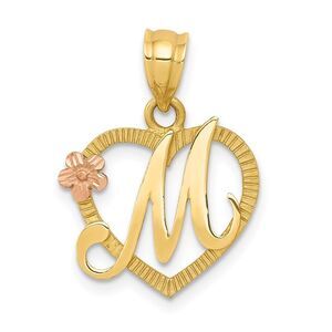14k Two Tone Gold Grace Collection 15mm Heart Initial M Pendant